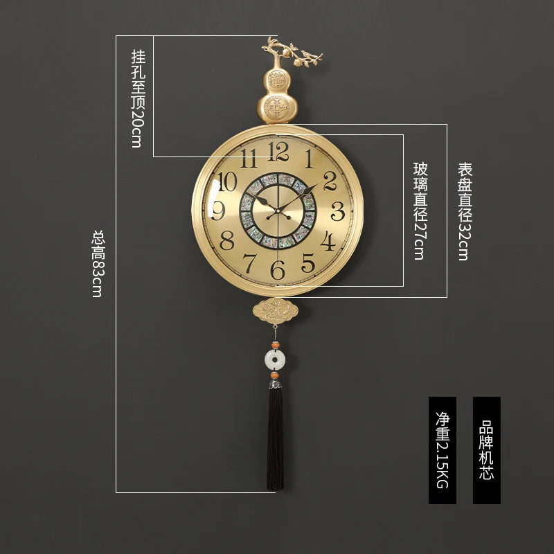 horloge murale or chinois moderne ornements fleurs arabes noirsOpaque