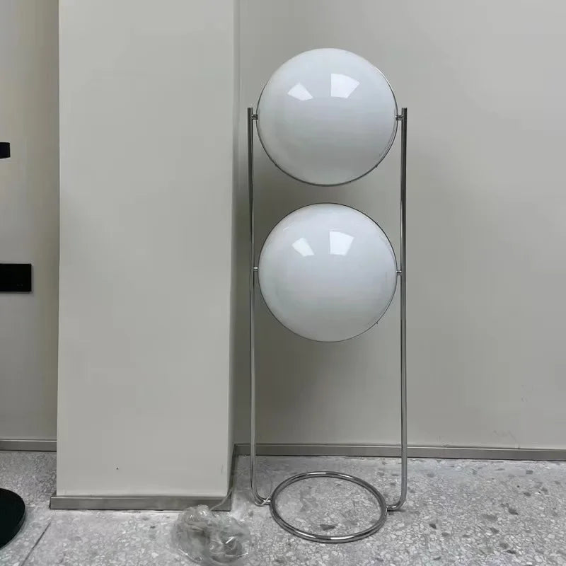 lampe sol moderne minimaliste blanc chrome boule acrylique translucent DEL interruptron haut bas vde