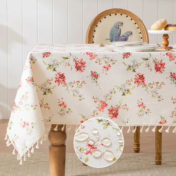 nappe table rectangulaire coton fleurs pompons bordure décorative pastoral maison mariage