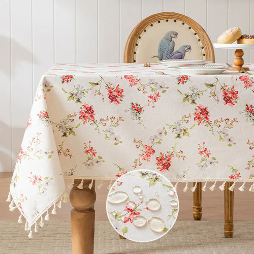nappe table rectangulaire coton fleurs pompons bordure décorative pastoral maison mariage