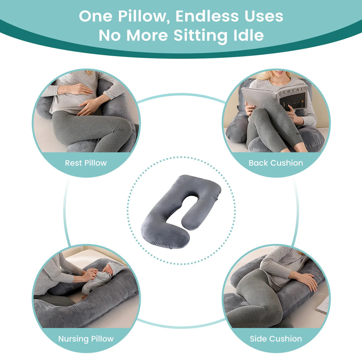 coussin maternité velours doux gris confortable fermeture zip side sleeping allaitement body support lit
