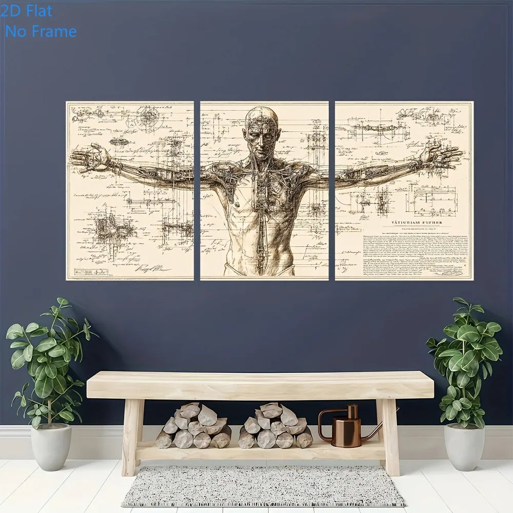 affiche anatomique médicale vintage dessin corps humain annotations noir toile décoration moderne