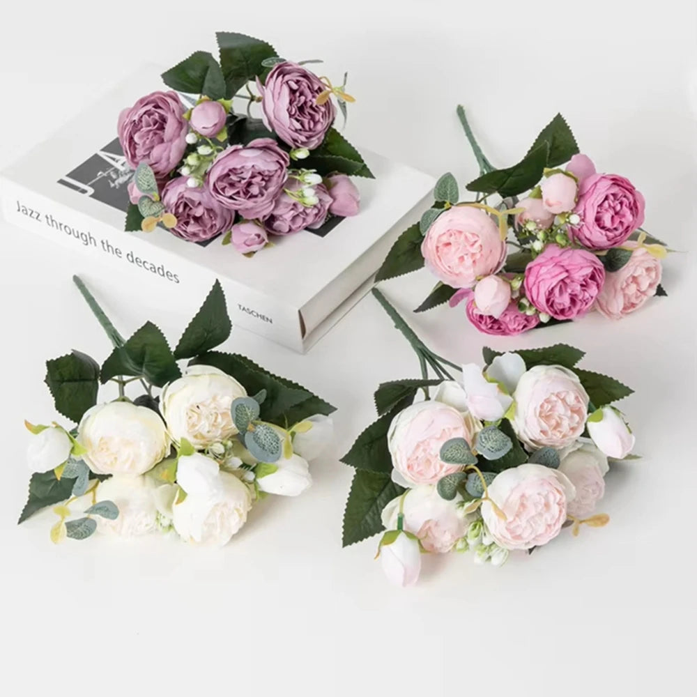bouquet fleurs artificielles soie péonies modernes élégantes intérieur blanc rose vert