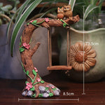 sculpture miniature artisanale arbres feuilles oiseaux balançoire pierres fleurs naturelextérieur jardin decoration résine