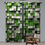 rideau polyester moderne carreaux géométriques vert gris noir opaques 29x65in 41x90in 51x82in