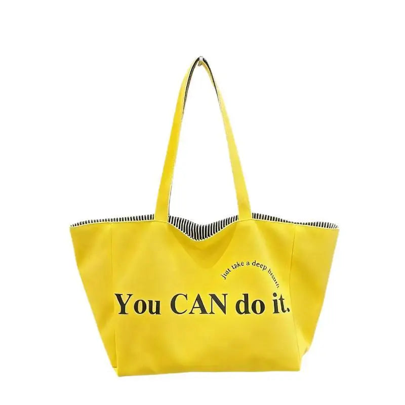 sac main moderne toile jaune rayures noires poignées détachables grande capacité usage quotidien