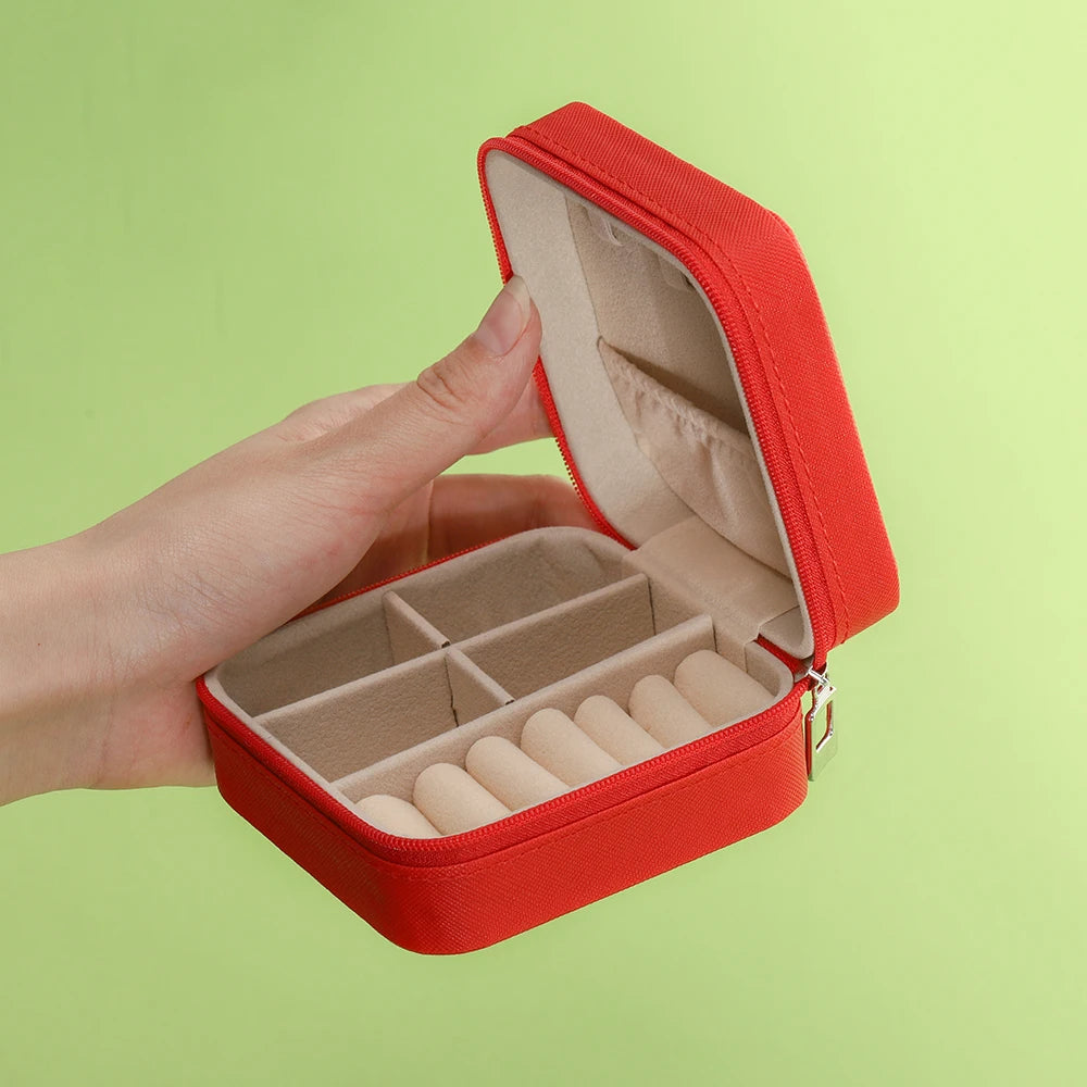 boîte bijoux simili cuir moderne compartiments noir vert rose clair orange fermeture éclair portable