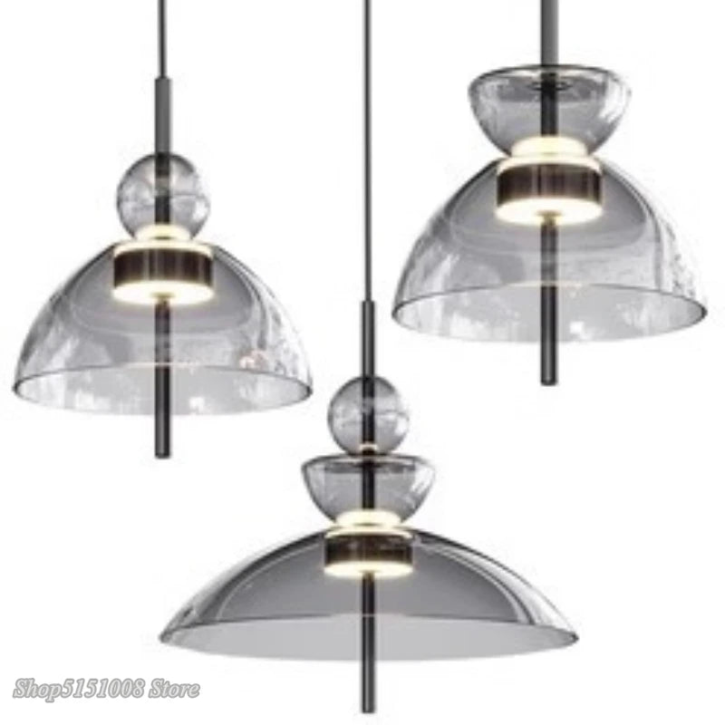 suspension lumineuse moderne transparente noir minimaliste led pendentif simple salle manger cuisine bar restaurant