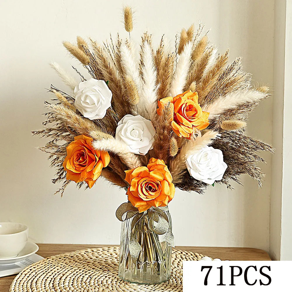 décoration boho bouquet fleurs séchées pampas roses artificielles anniversaire mariage