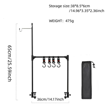 support rangement camping aluminium noir boite vaisselle pique nique suspendu lampe théière
