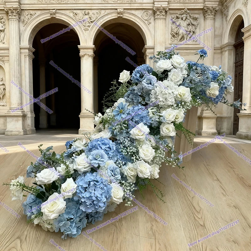 bouquet fleurs artificielles bleu clair blanc mariage anniversaire intérieur classique differentes formes tailles feuillage