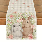 chemin table pâques lapins fleurs printemps jaune rose verte bleue pastorale imperméable polyester rectangle