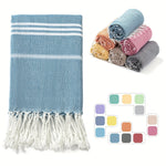 serviette plage polyester séchage rapide rayures horizontales bleu clair rose orange