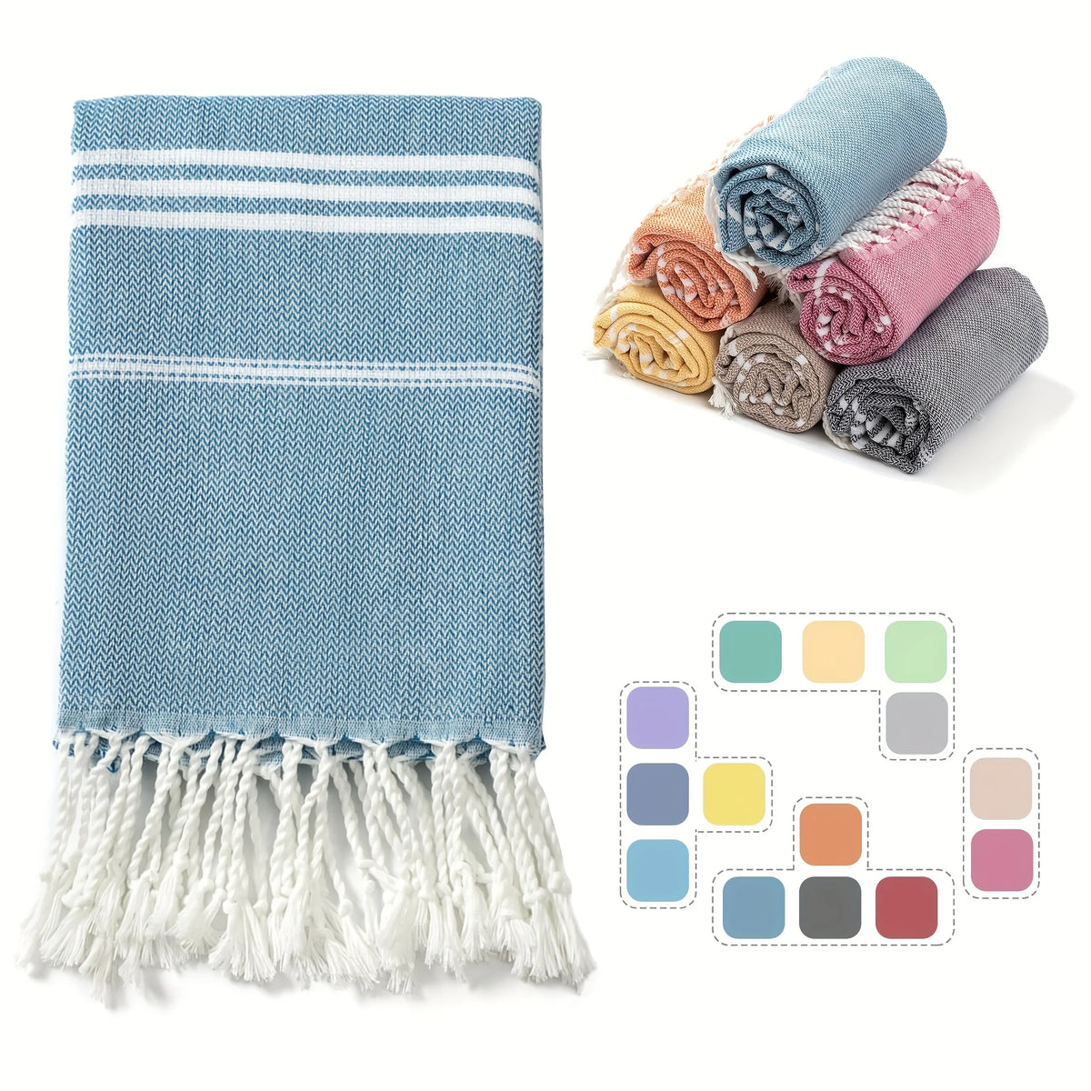 serviette plage polyester séchage rapide rayures horizontales bleu clair rose orange