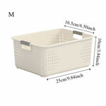 paniers rangement plastique perforé moderne poignées beige clair empilables cuisine