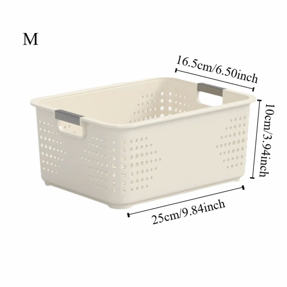paniers rangement plastique perforé moderne poignées beige clair empilables cuisine