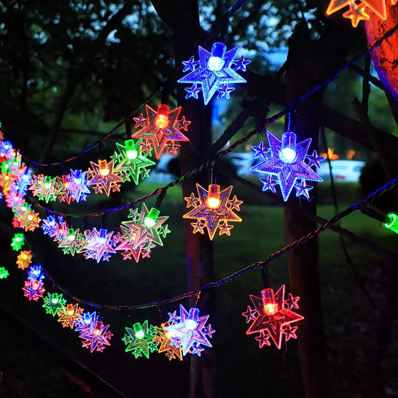 guirlande lumineuse solaire 200 led multicolore étoiles lunes extérieur contemporain