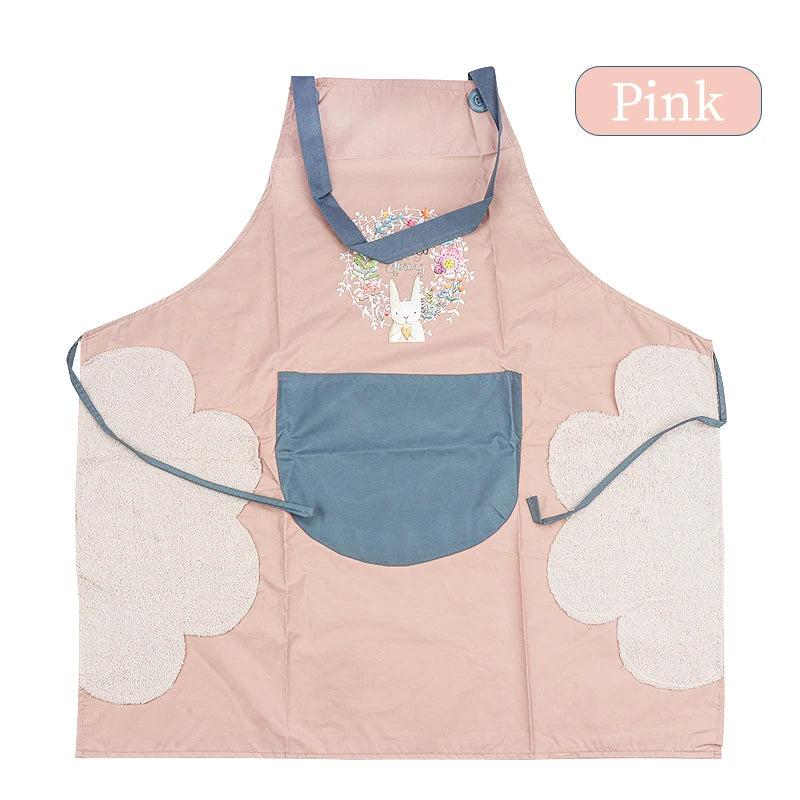 tablier imprimé floral lapin noir rose gris beige moderne décontracté élastique ajustable poche avant