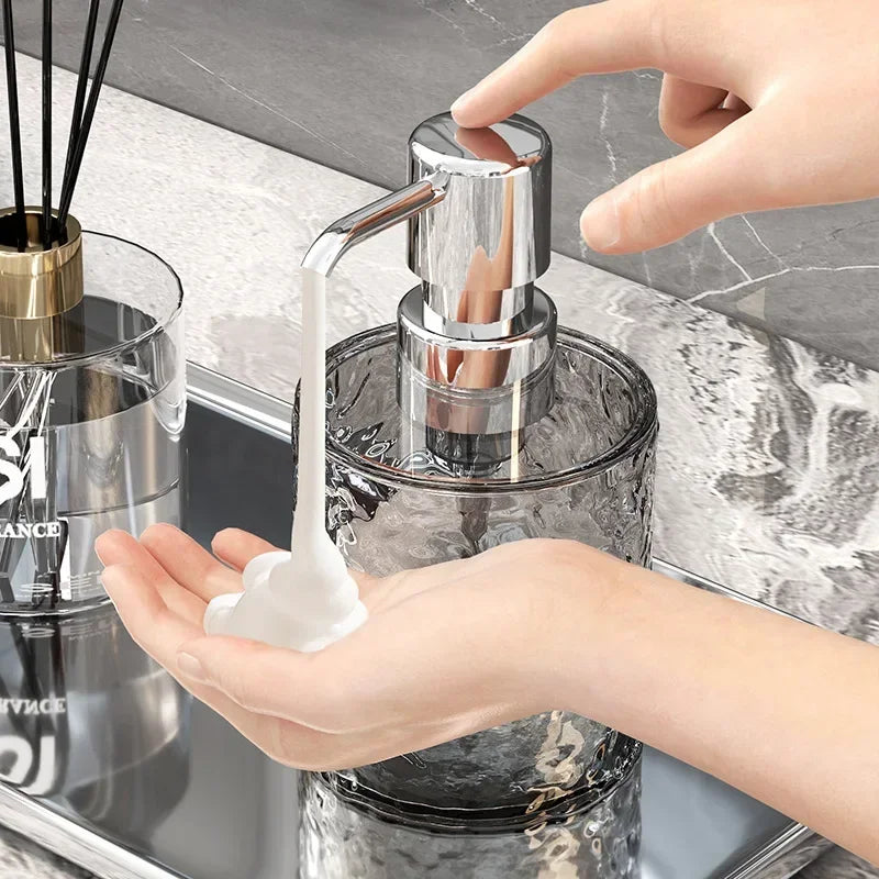 distributeur savon liquide transparent texture ondulée moderne salle bain cuisine rechargeable pump bouchon