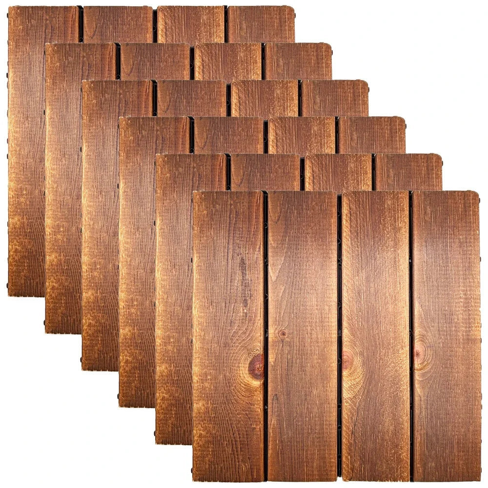 dalles sol extérieures modulaires bois rustique marron foncé texture naturelle connecteurs intégrés 30cm 30cm
