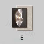 tableau abstrait contemporain mural led blanc gris marron clair ondulé mat éclairage minimaliste chambre
