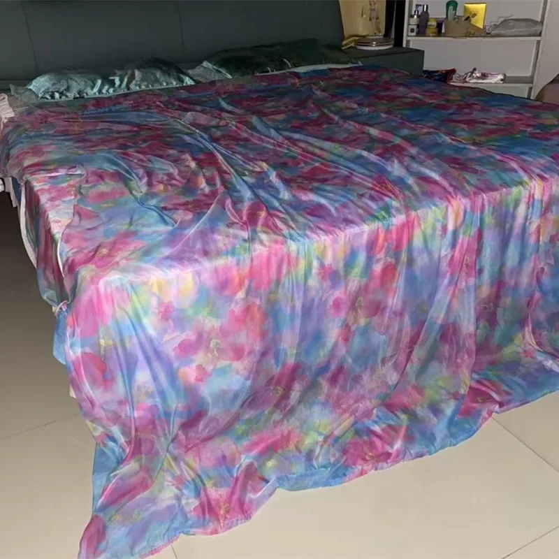 drap lit fleuri moderne rose blanc vert bleu orange soyeux toucher doux imprimé grande
