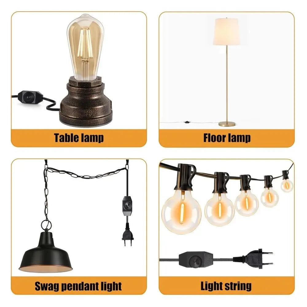 ampoule led e27 interrupteur rotatif câble noir prise eu 4.5m industriel ajustable