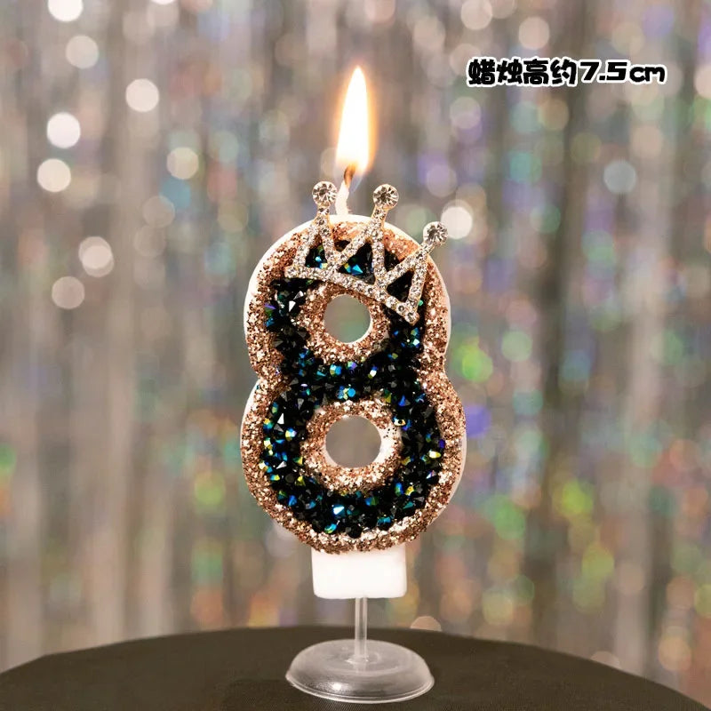 bougies anniversaire numériques or noir brillantes festives décoration pâtisserie chiffres strass transparent