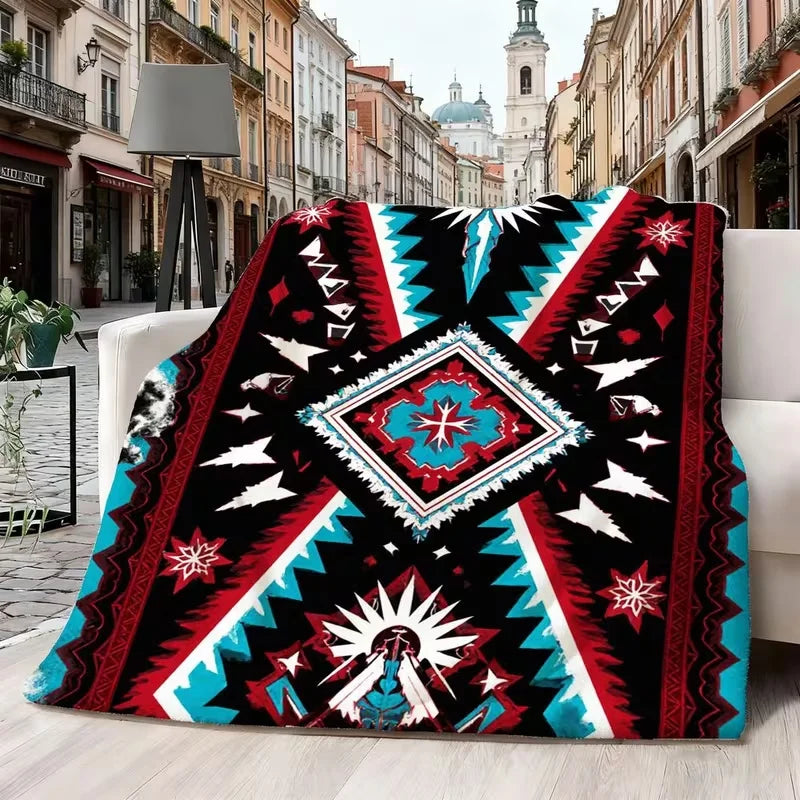couverture ethnique motif géométrique aztèque traditionnel intérieur décor maison textile polaire épais