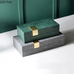 boîtes bijoux cuir gris vert moderne élégantes plaque dorée rangement cosmétiques pots rangement