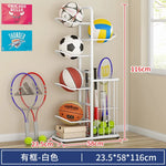 support rangement sport blanc noir doré raquettes balles tennis volleyball moderne minimaliste