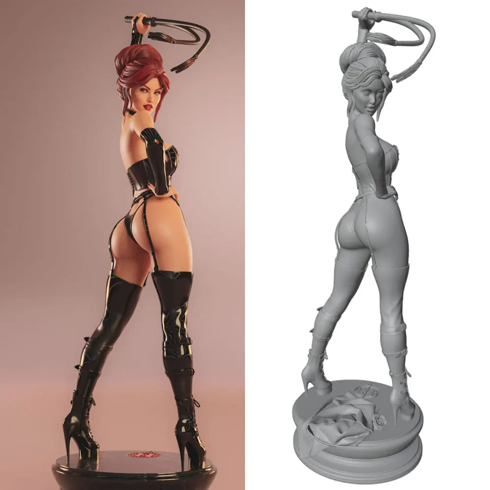 figurine decoration pin up fille sexy resine base circulaire fouet gris clair erotique fantaisie
