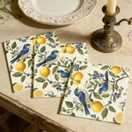 serviettes papier motif oiseaux citrons fleurs bleu jaune vert blanc 20 40 60 pièces