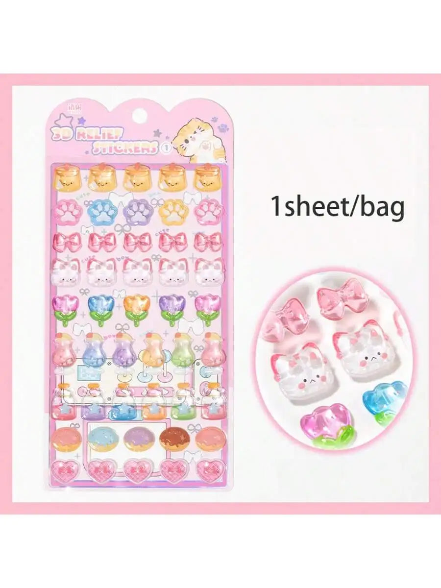 sticker 3d kawaii alimentaire animal multicolore bricolage scrapbooking coque téléphone cadre photo