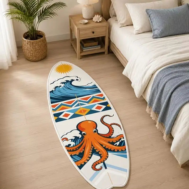 tapis sol forme planche surf vert motif feuille palmier doux antidérapant
