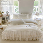 ensemble literie rose clair broderies fleurs dorées fronces blanches romantique doux pièces housse couette
