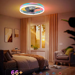 ventilateur led moderne blanc rouge vert bleu anneau lumineux télécommande fixations anneaux lumineuxRGBO