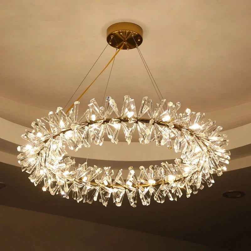 lustre suspension moderne cristal doré transparent luminaires salon luxe géométrique