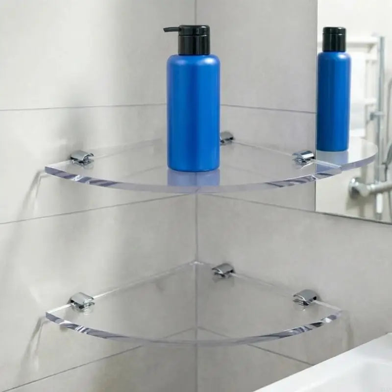 étagère angle transparente moderne fixée clips métalliques pliable mur douche salle bain acrylique sans