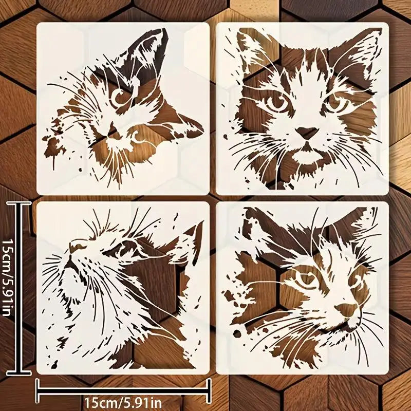 stencils peinture chat blanc marron bleu abstrait adhésif lavable rond
