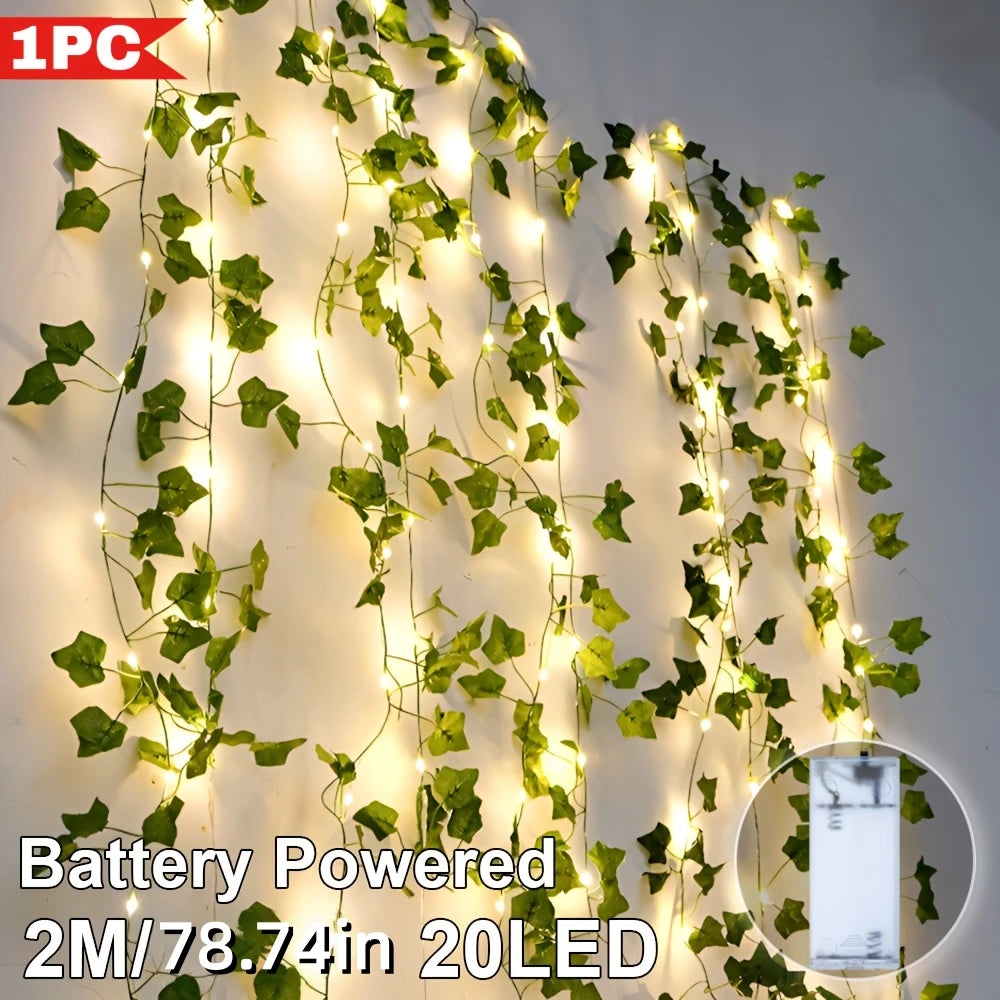 guirlande lumineuse feuilles vertes led blanc clips moderne décoration chambre noël 200cm batteries incluses