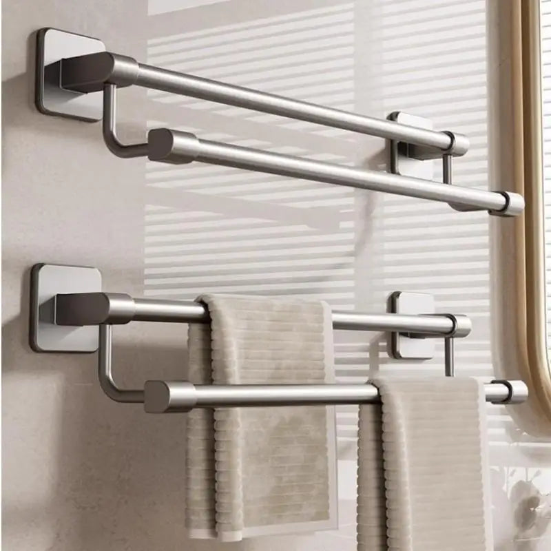 porte serviettes mural argenté moderne adhésif lisse salle bain organisation étagère murale multifonction serviettes