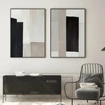 tableau abstrait moderne toile couleur noir beige geometrie minimaliste deco salon vertical