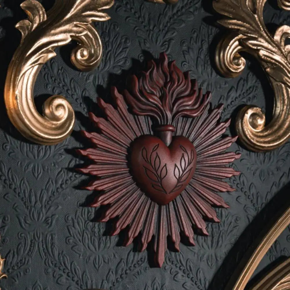 Décoration murale cœur sculpté relief doré feuilles stylisées artisanal baroque marron doré bronze