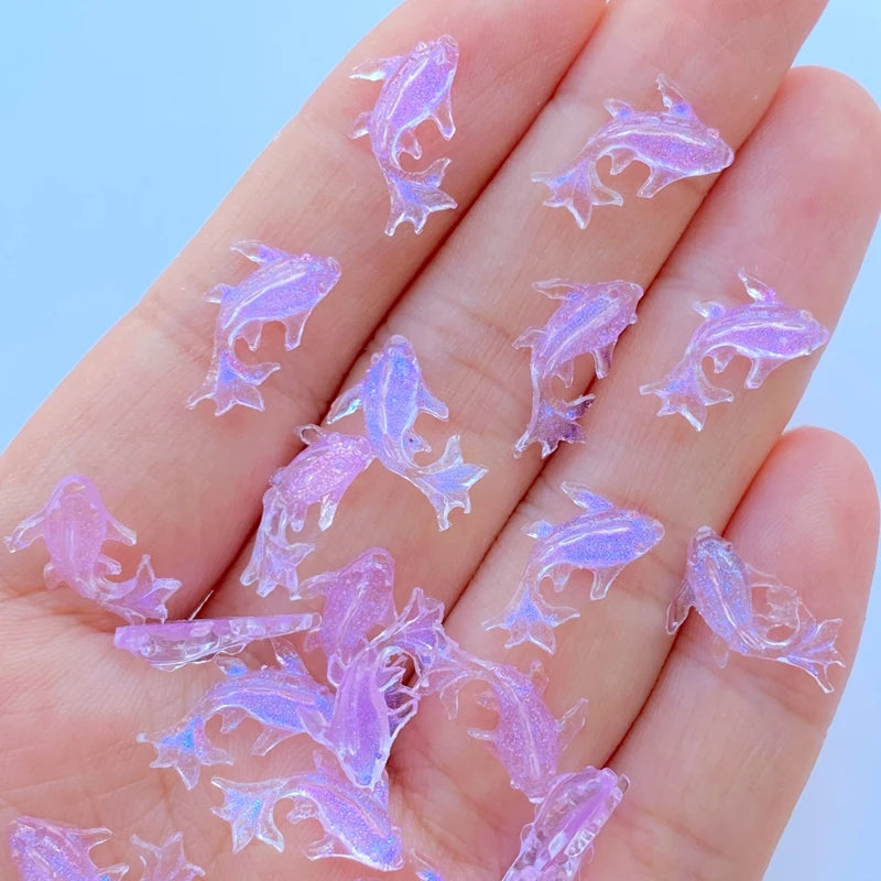 poissons résine miniature transparents violet bleu jaune rose décoration mariage scrapbooking ongles artisanat artificiels