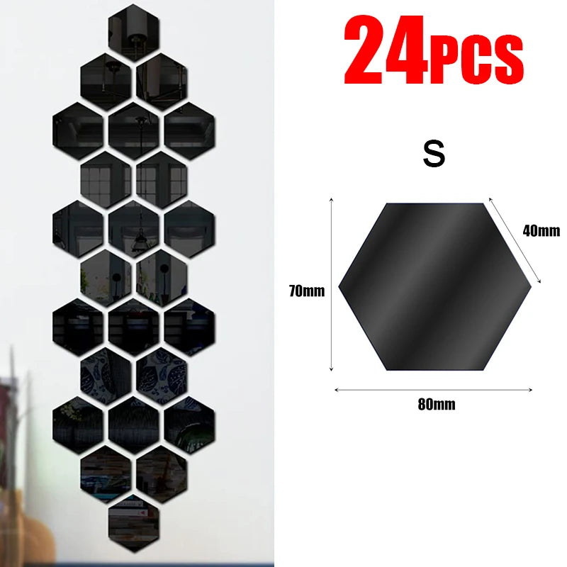 miroir hexagonal acrylique adhésif mural décoratif mosaïque brillant argenté doré gris clair moderne