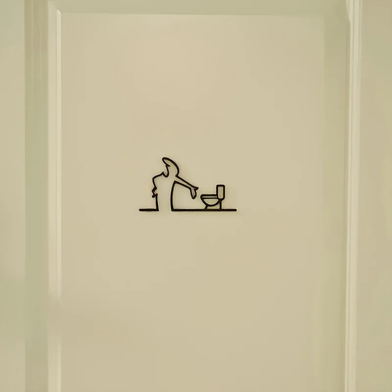 décoration murale moderne silhouette humaine toilette chat fleur papillon métal noir minimaliste