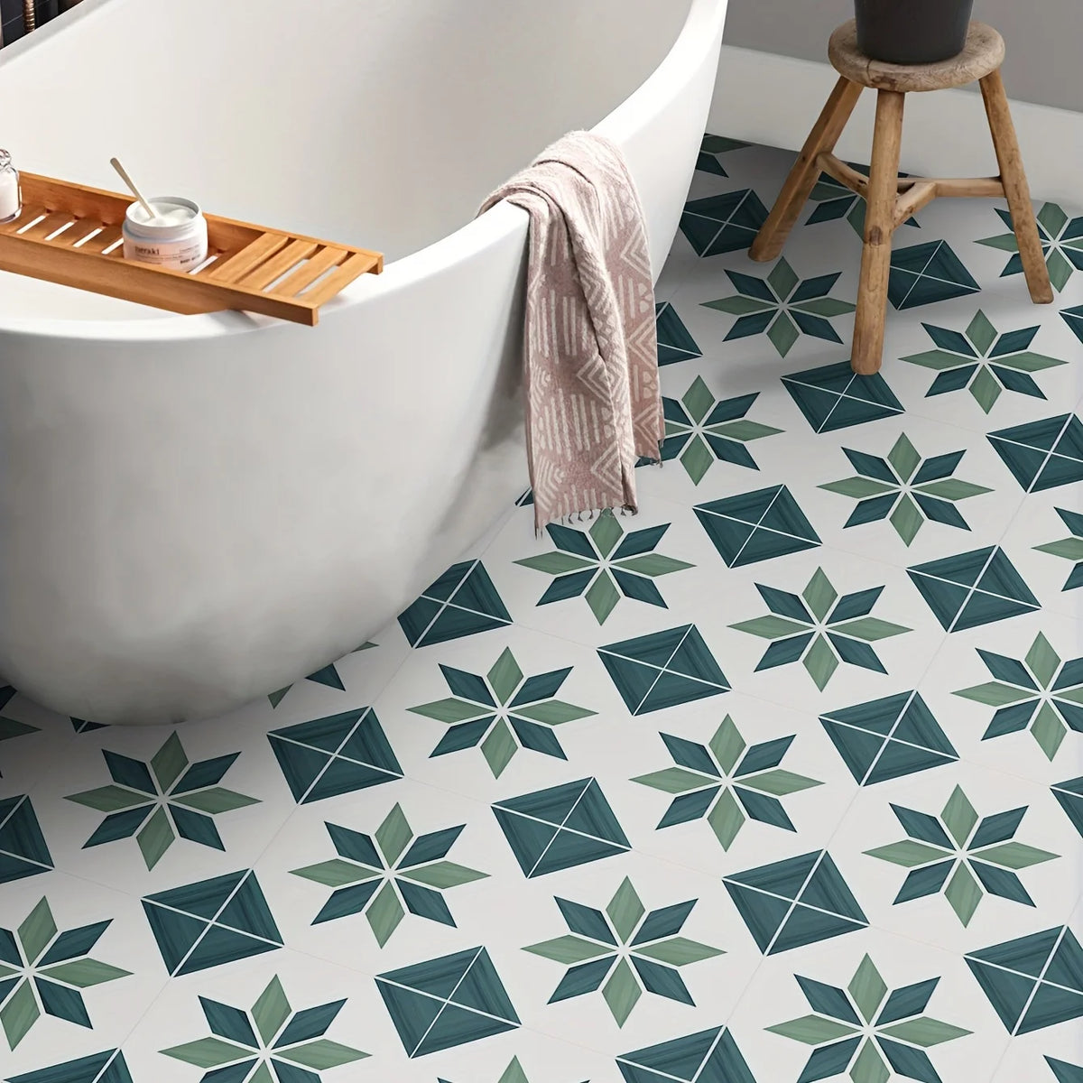 stickers decoratifs carrelage motifs floraux geometriques blanc vert bleu adhesifs decoration maison vintage retro