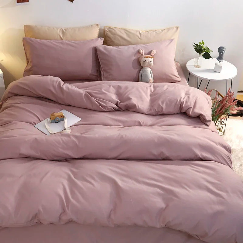 ensemble literie moderne 100% coton uni bleu clair rose pâle jaune gris clair mauve