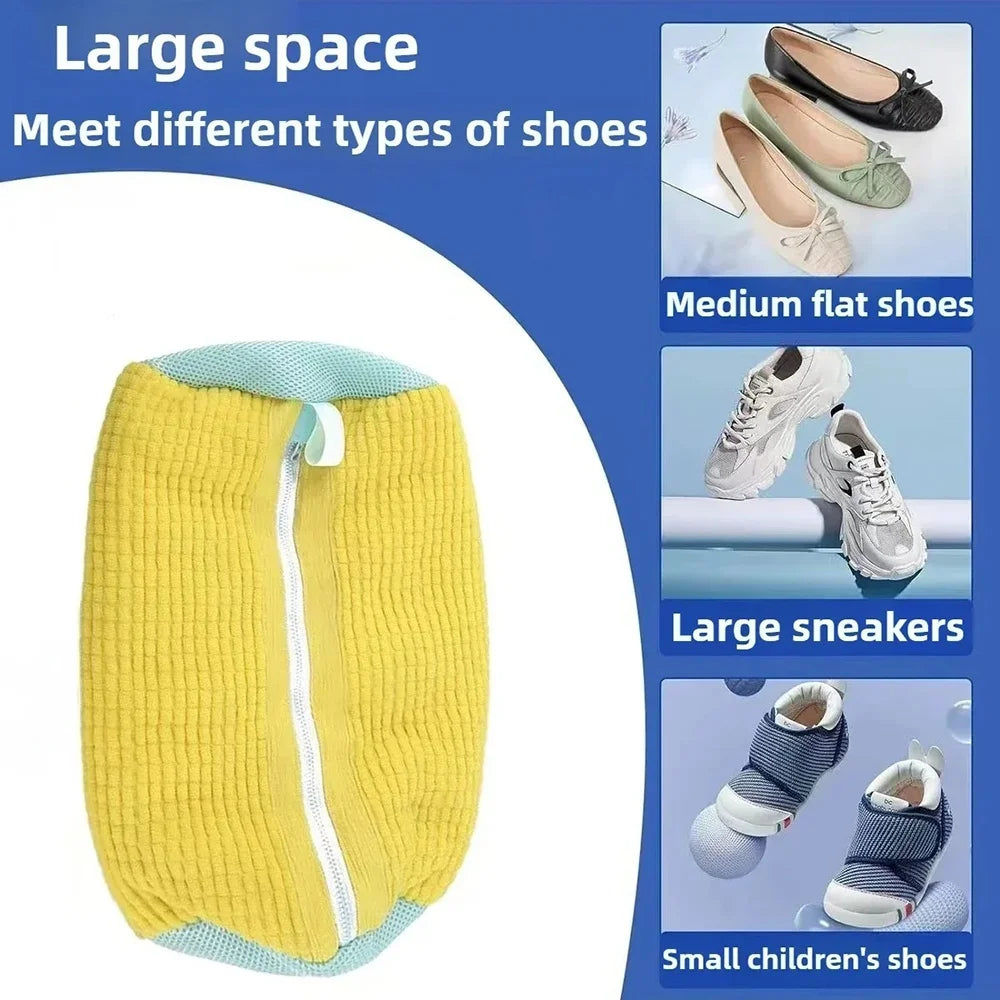 sac chaussures jaune bleu clair polyestère moderne réutilisable imperméable zip cordon chaussure nettoyage profond